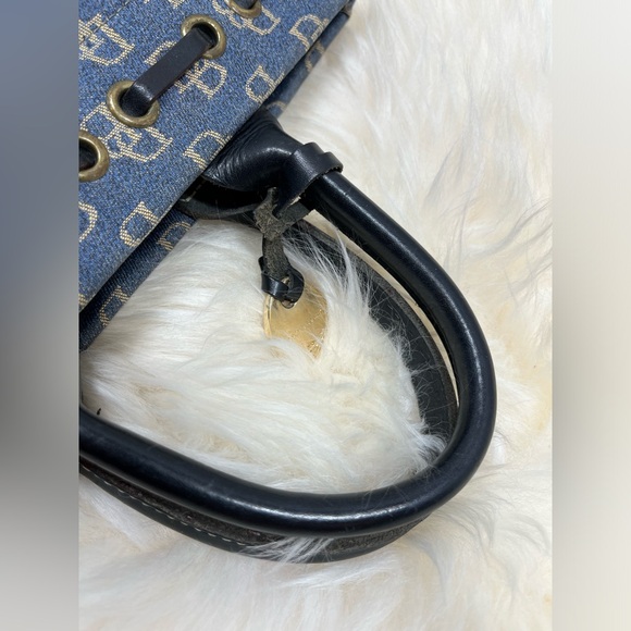 Dooney & Bourke Monogram Denim Crossbody/ Mini Satchel Leather Trim & Tassels - Picture 9 of 17